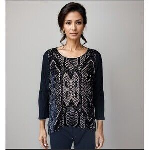 Rebecca Taylor Blouse Size 6 Black Silk Blend‎ Velour Business Casual